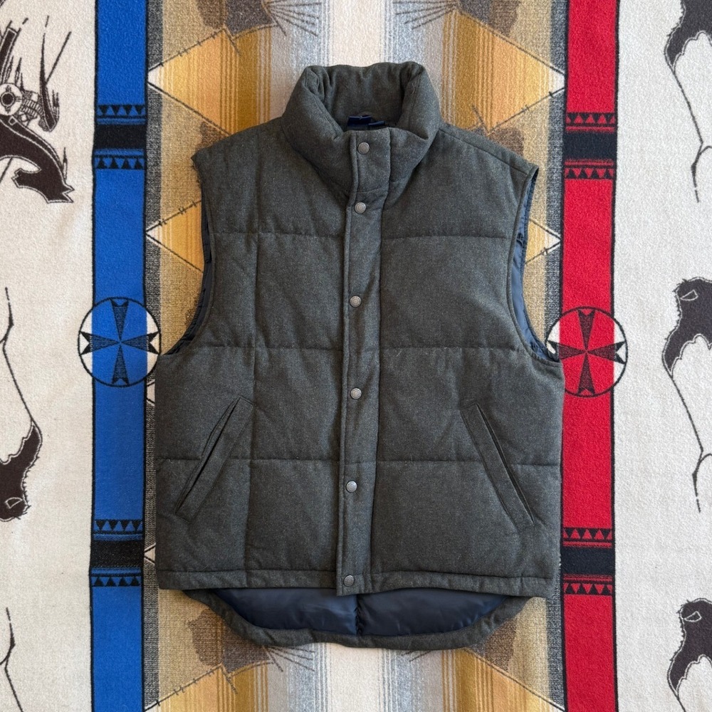 Pendleton Mens Wool Down Puffer Vest Gray Quilted Full Zip Snap Large RN29685